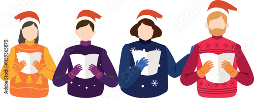 Christmas carolers in festive sweaters