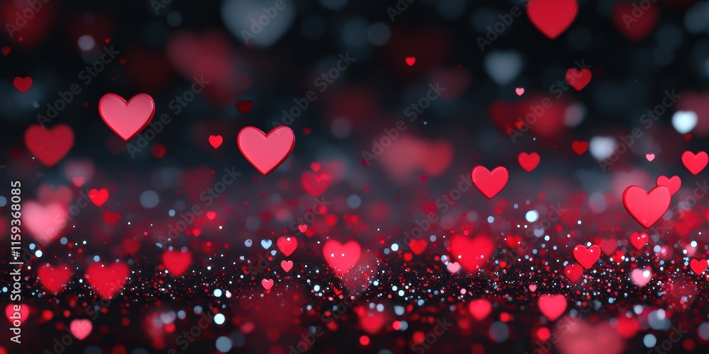 Festive Background with Red Hearts and Glittering Lights for Romantic Celebrations Festive Background with Red Hearts and Glittering Lights for Romantic Celebrations
