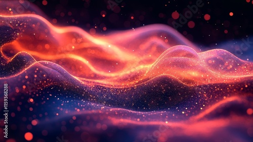 Dynamic glowing lines ripple across vibrant minimalist patterns., Generative AI