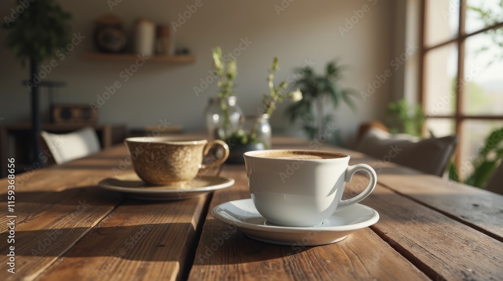 Coffee Aid with Modern Design on Rustic Table Coffee Aid with Modern Design on Rustic Table