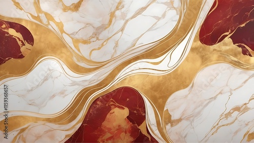 Rad and gold splash marble texture background design. Luxury red and golden background