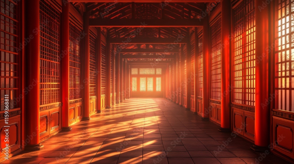Sunlit Corridor in an Ancient Chinese Palace Sunlit Corridor in an Ancient Chinese Palace