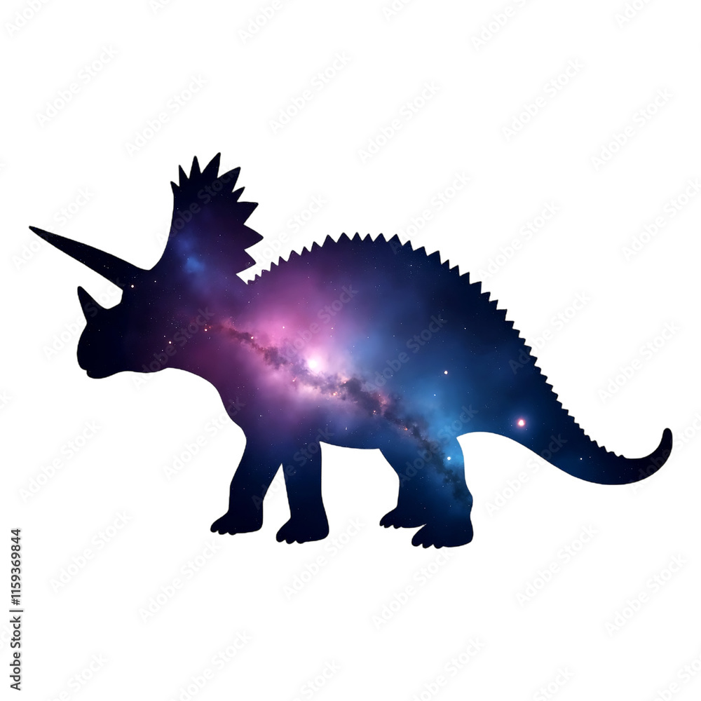 Naklejka premium Silhouette of a dinosaur with a cosmic background. Isolated on transparent background.