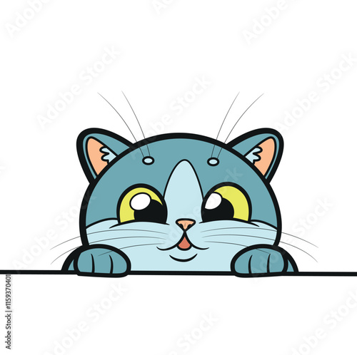 Cute cartoon kitten holding a poster on white background