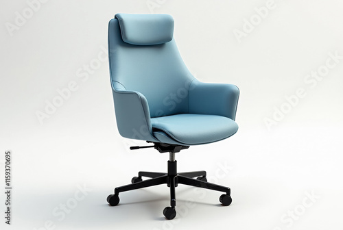 A modern office chair with blue upholstery