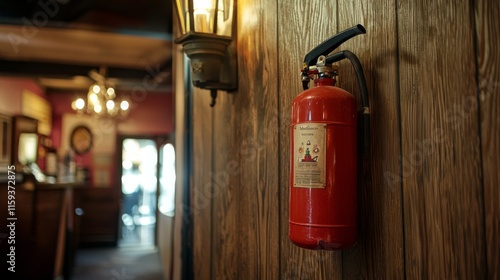 Wallpaper Mural Vintage Fire Extinguisher on Wooden Wall in a Business Setting Torontodigital.ca