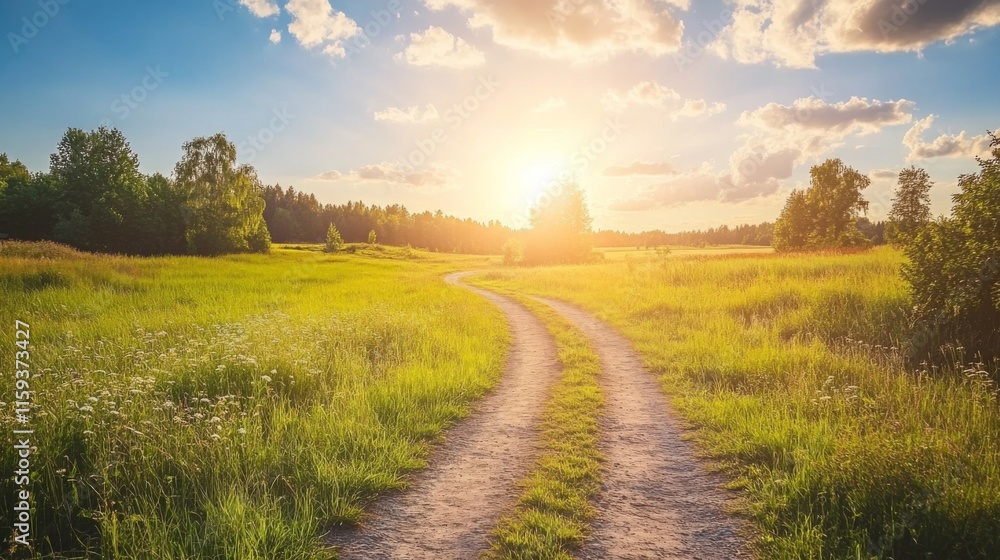 Fototapeta premium Serene Landscape with Natural Lighting at Sunset