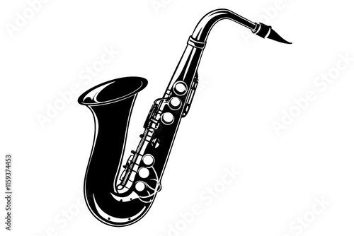 Saxophone Silhouette Vector Illustration on White Background