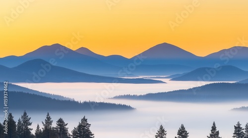 Wallpaper Mural Misty mountain landscape at sunrise Torontodigital.ca