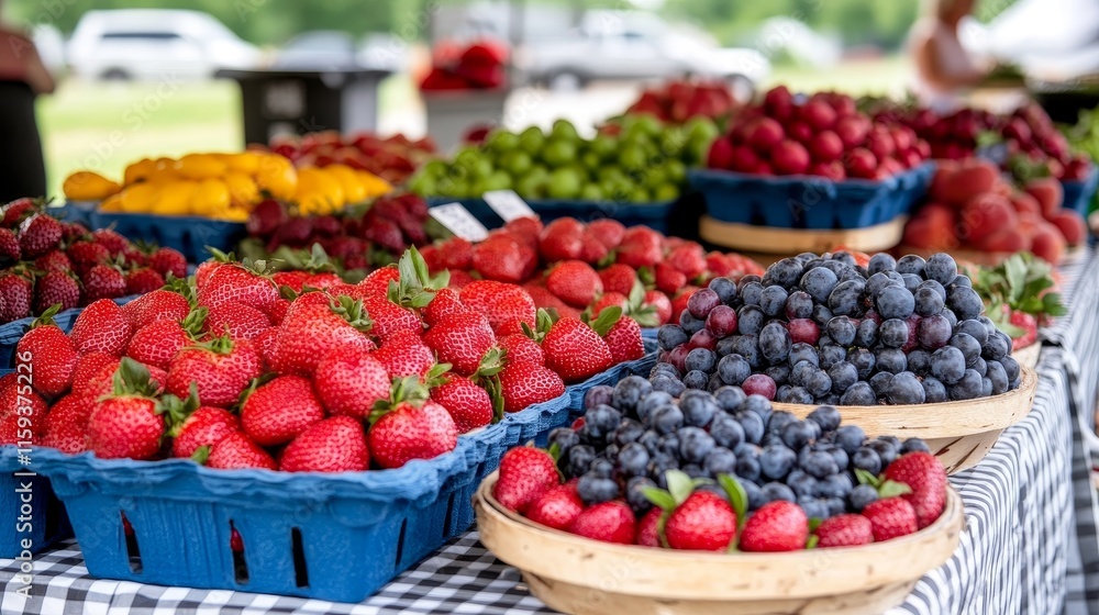 Farmers Market Summer Bounty - Vibrant summer fruits, abundance, freshness, healthy eating, farmers market harvest. Farmers Market Summer Bounty - Vibrant summer fruits, abundance, freshness, healthy eating, farmers market harvest.
