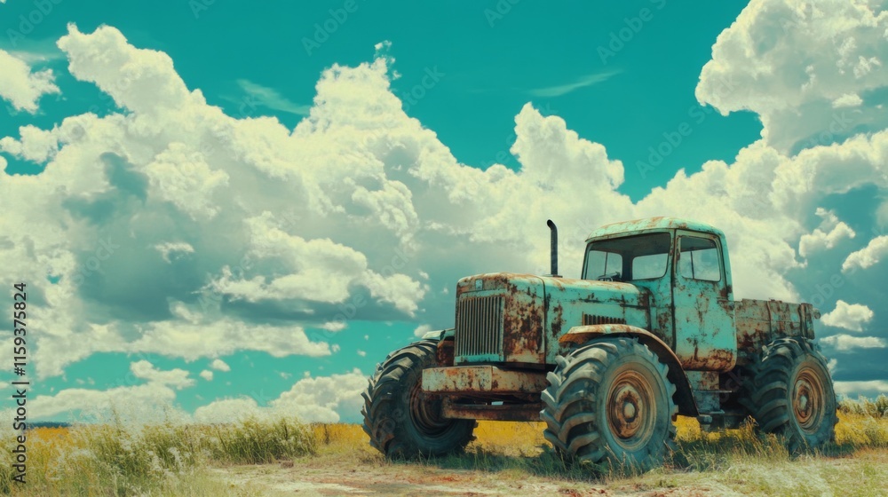 Fototapeta premium Vintage Tractor in Pastel Sky with Diffused Light