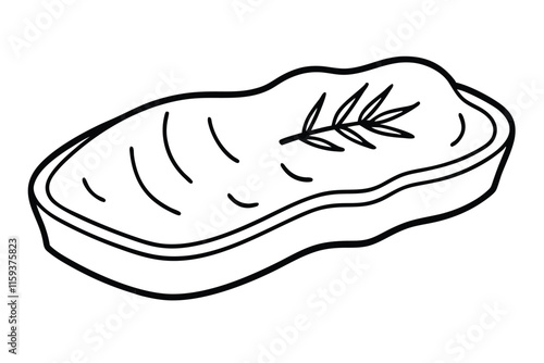 Illustration of beef steak served with rosemary line art vector illustration