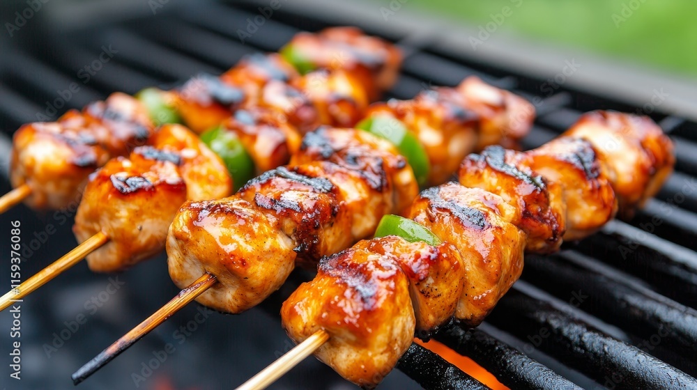Grilled Chicken Skewers Recipe - Delicious grilled chicken skewers, summer BBQ, savory marinade, juicy chicken, vibrant green peppers. Grilled Chicken Skewers Recipe - Delicious grilled chicken skewers, summer BBQ, savory marinade, juicy chicken, vibrant green peppers.