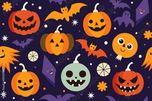 Spooky Halloween Pattern Background Vector Illustration