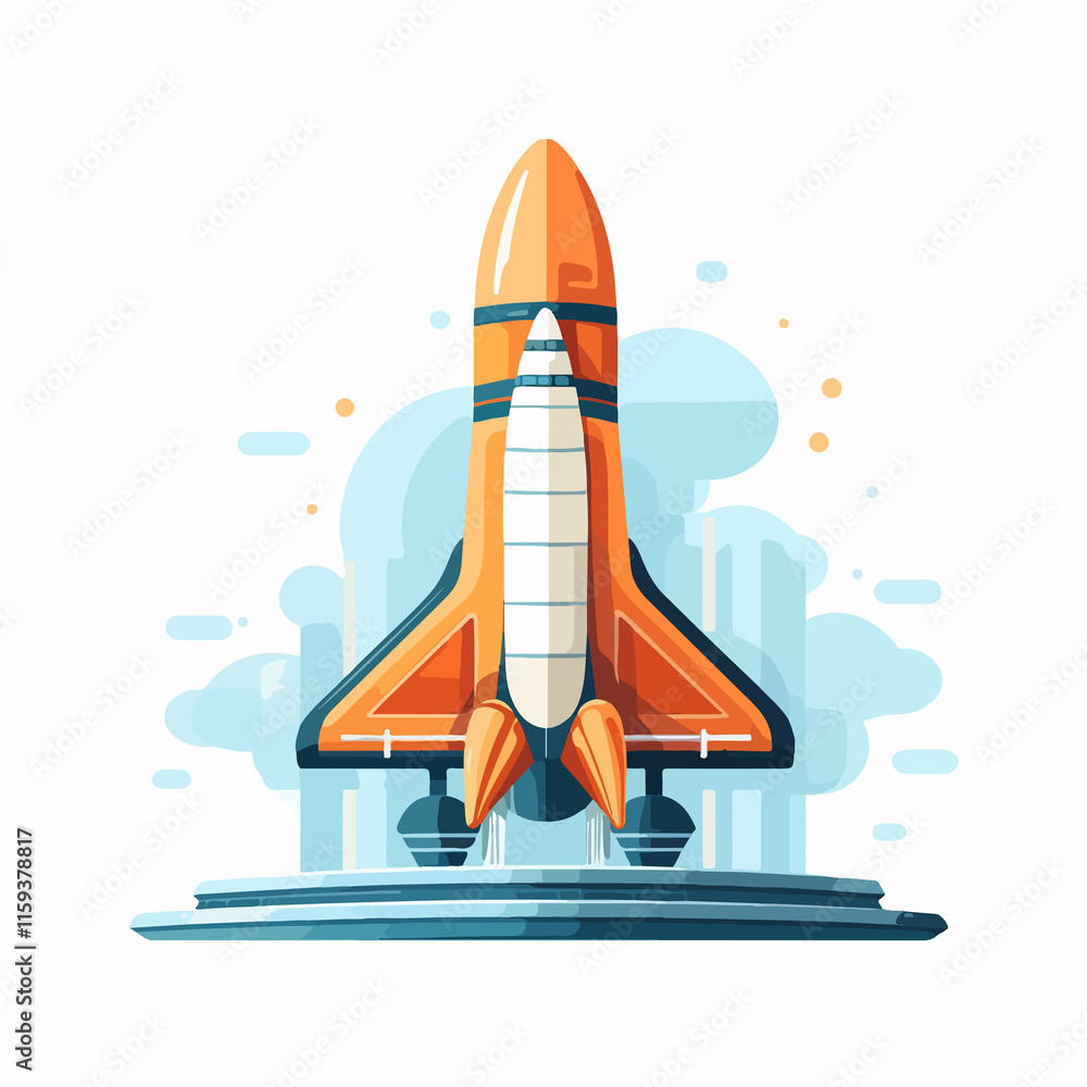 Isolated Spaceship on Take Off Platform Symbol for Technology Background Isolated Spaceship on Take Off Platform Symbol for Technology Background