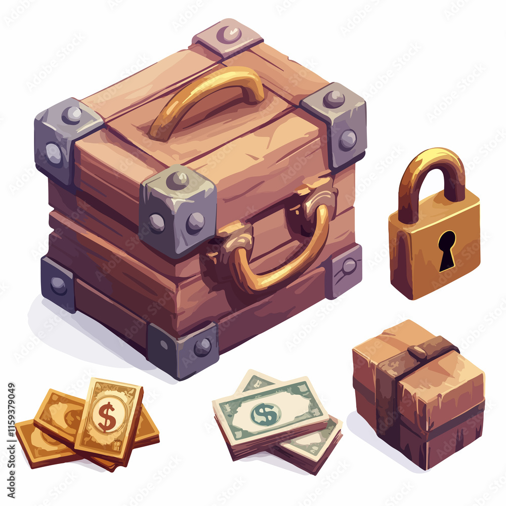 Secure strongbox and padlock money symbols for financial security concept vector illustration Secure strongbox and padlock money symbols for financial security concept vector illustration