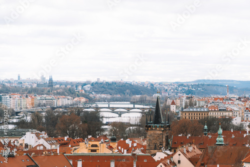 View over the colourfol and majestetic City of Prague on a moody day photo