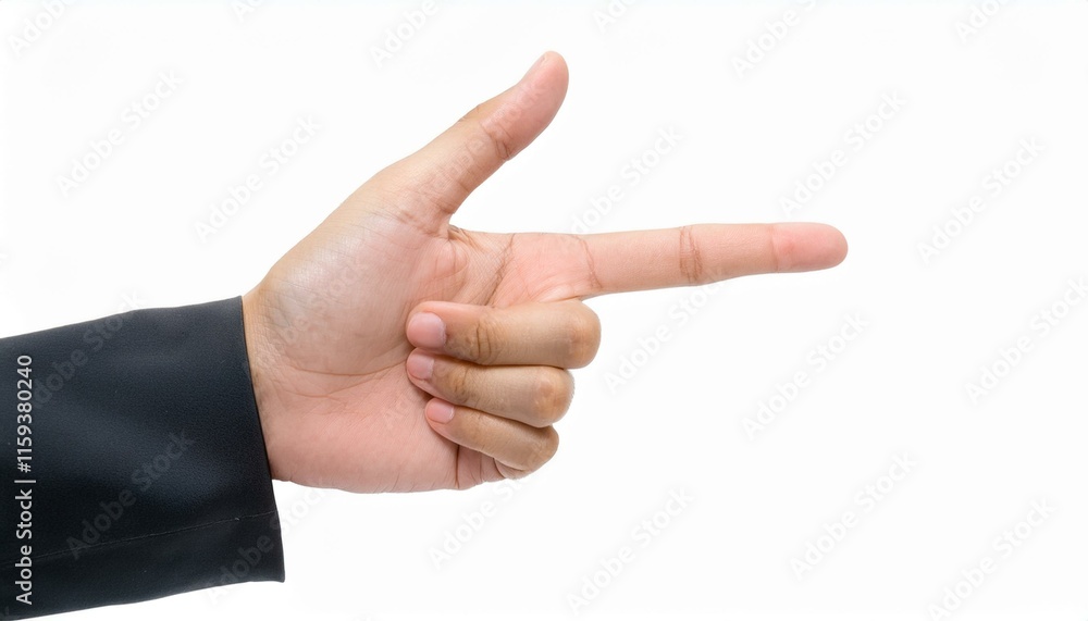 Business Hand Gesture: A close-up of a hand in a business suit, pointing with the index finger, conveying direction, guidance, and focus. Business Hand Gesture: A close-up of a hand in a business suit, pointing with the index finger, conveying direction, guidance, and focus.