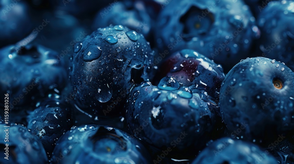 Close-up of fresh, wet blueberries. Close-up of fresh, wet blueberries.