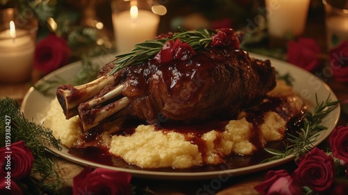 Romantic valentine's day dining experience cozy restaurant gourmet food intimate setting slowcooked lamb shank delight photo