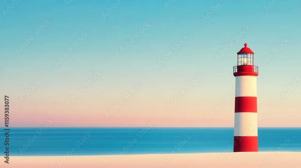 Fototapeta premium Lighthouse the sea sunset with clear sky