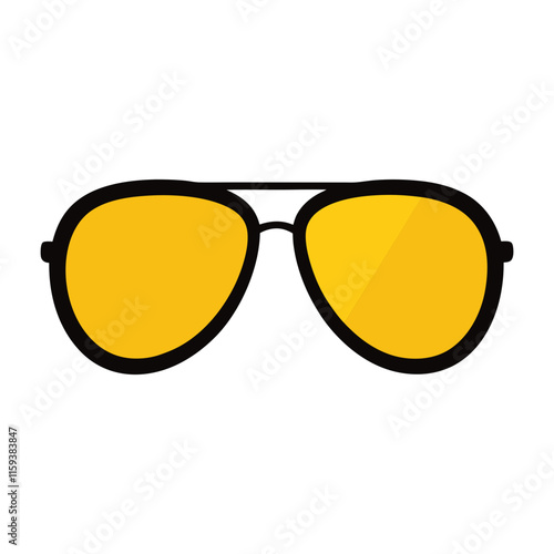 yellow aviator sunglasses vector design, a bold vector illustration of aviator sunglasses with bright yellow lenses and a black frame, isolated on a white background.
