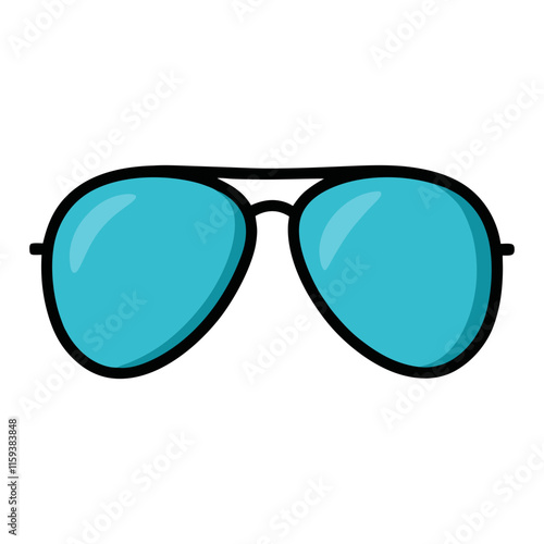 teal aviator sunglasses vector illustration, a clean vector illustration of aviator sunglasses featuring teal lenses and a black frame, isolated on a white background.
