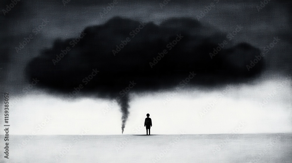 Man standing dark cloud symbolizing depression Man standing dark cloud symbolizing depression
