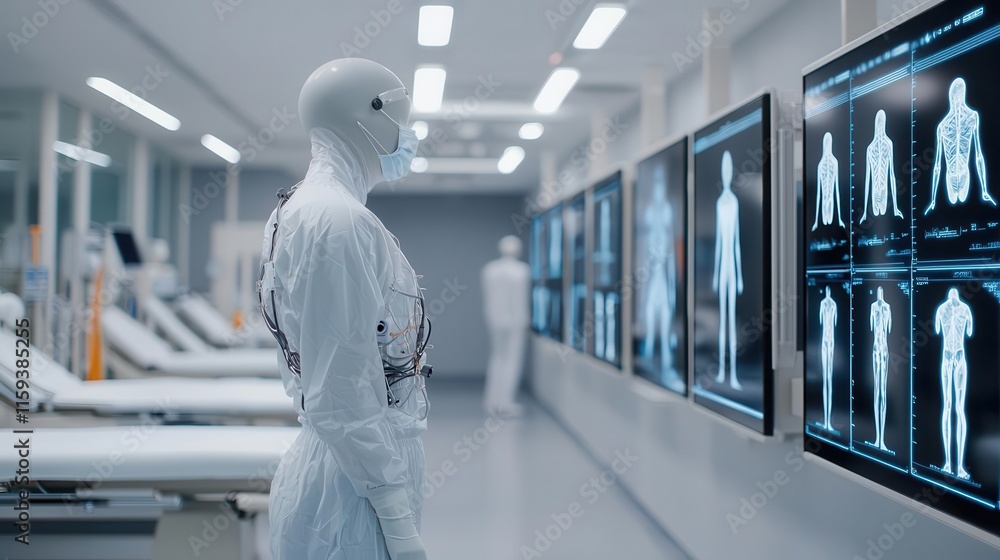 Futuristic rehab clinic with interconnected smart devices, evolution in physical therapy environment Futuristic rehab clinic with interconnected smart devices, evolution in physical therapy environment