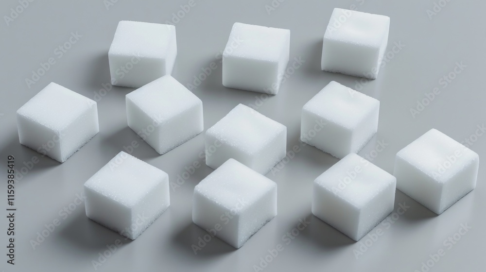 Set of pure white cubed sugar, a common sweetener used for cooking and baking. Set of pure white cubed sugar, a common sweetener used for cooking and baking.