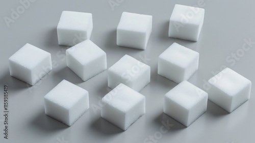 Set of pure white cubed sugar, a common sweetener used for cooking and baking. photo