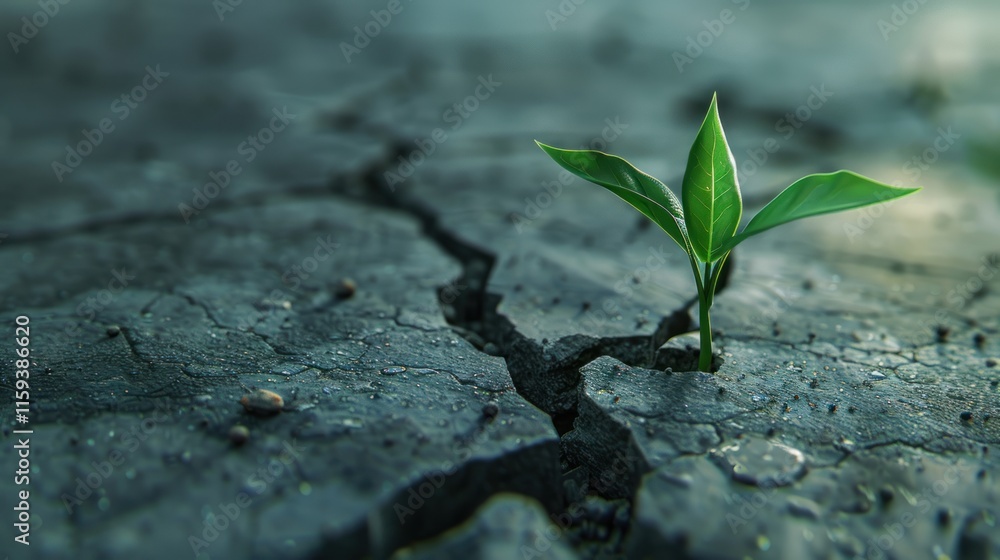 A small sprout emerges from cracked earth. A small sprout emerges from cracked earth.