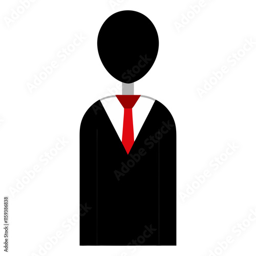 businessperson icon with suit and red tie, vector illustration of a businessperson silhouette wearing a black suit, white shirt, and red tie, in a simple flat design.
