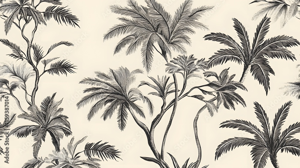 Obraz premium Elegant Monochrome Palm Tree Pattern Design