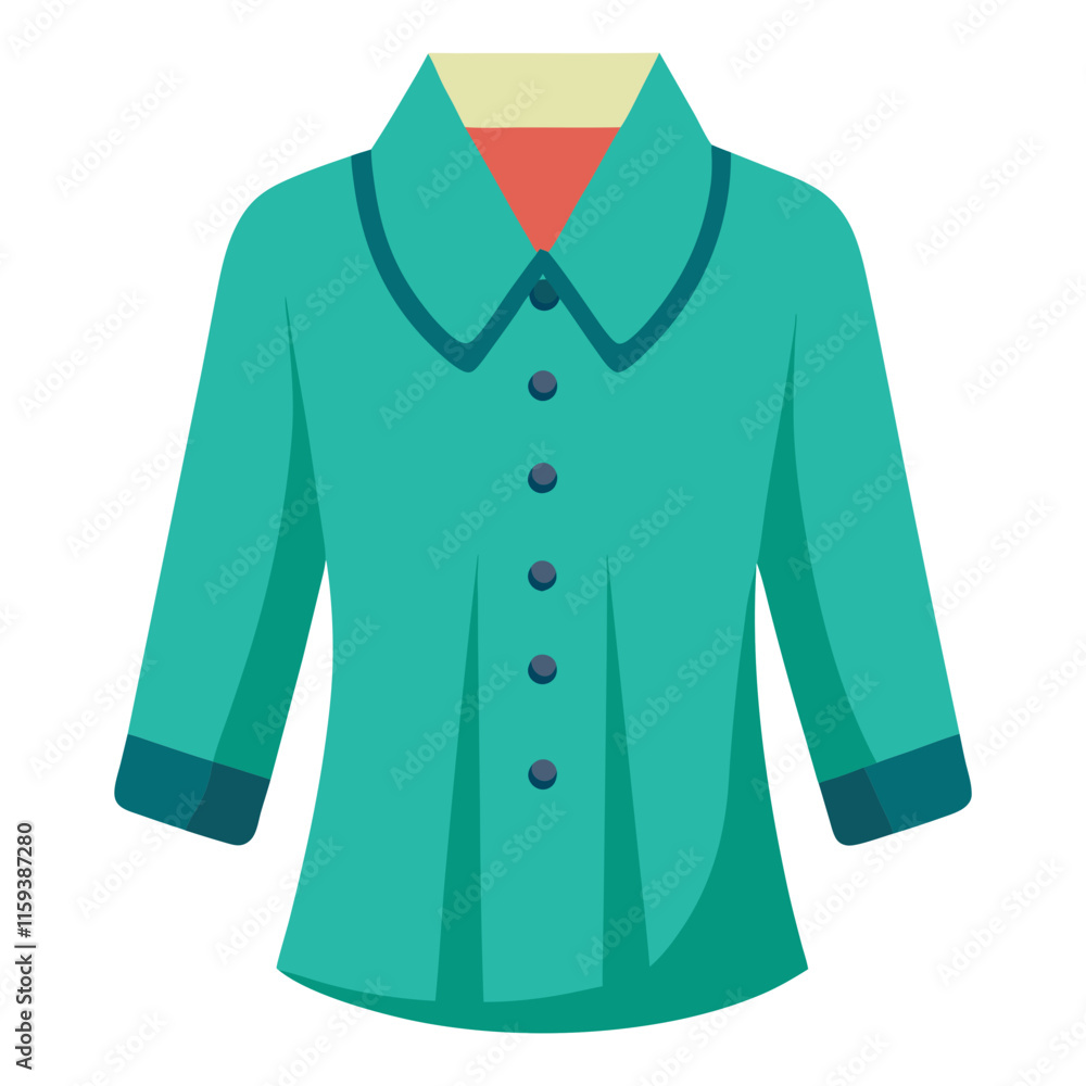 teal button-up shirt with collar illustration, vector illustration of a stylish teal button-up shirt with dark teal cuffs and collar accents, designed in a modern flat style.
teal button-up shirt with collar illustration, vector illustration of a stylish teal button-up shirt with dark teal cuffs and collar accents, designed in a modern flat style.