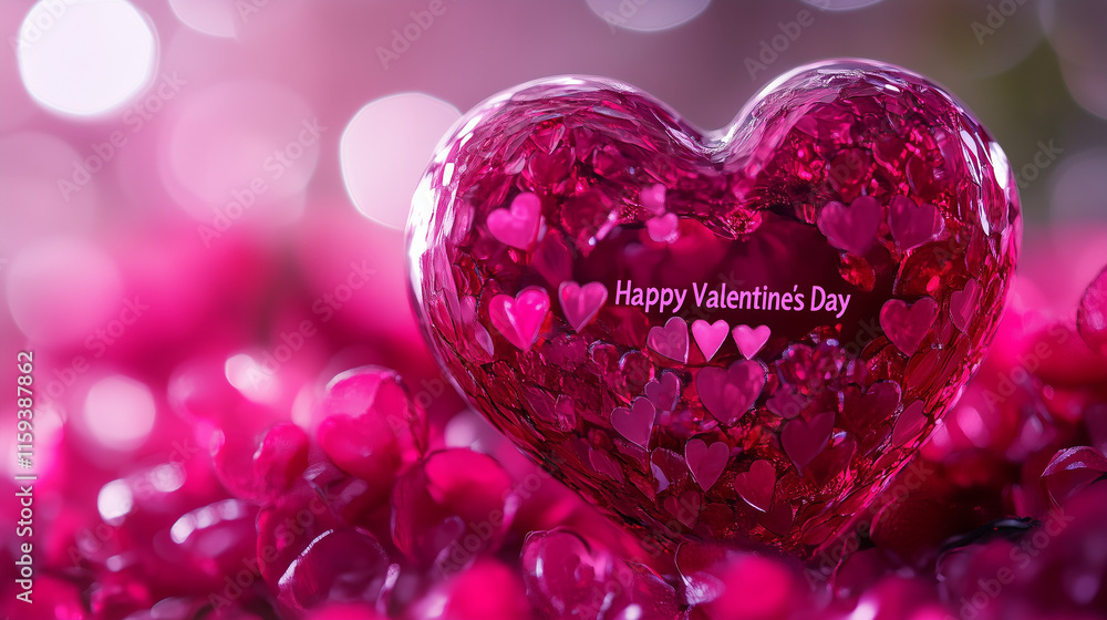 Czerwone serce ozdobione delikatnymi różowymi kwiatami i napisem „Happy Valentine's Day”, tworzące romantyczną i ciepłą kompozycję na święto zakochanych. Czerwone serce ozdobione delikatnymi różowymi kwiatami i napisem „Happy Valentine's Day”, tworzące romantyczną i ciepłą kompozycję na święto zakochanych.