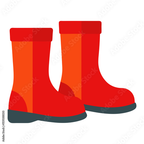 bright red rain boots illustration, vector illustration of red rain boots with a simple and modern flat design, ideal for wet weather and outdoor activities.
