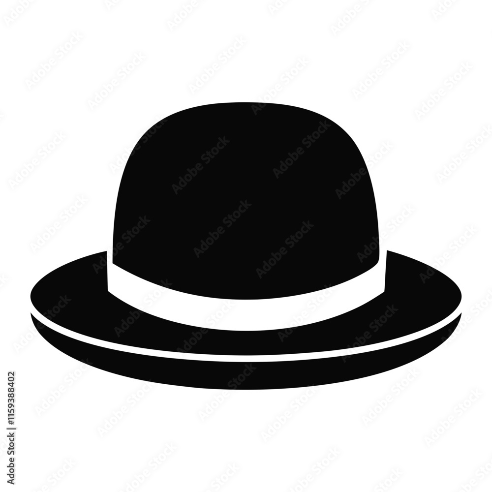 black bowler hat with white band, vector illustration of a black bowler hat featuring a simple white band, ideal for classic, formal, and vintage-inspired fashion themes.
black bowler hat with white band, vector illustration of a black bowler hat featuring a simple white band, ideal for classic, formal, and vintage-inspired fashion themes.