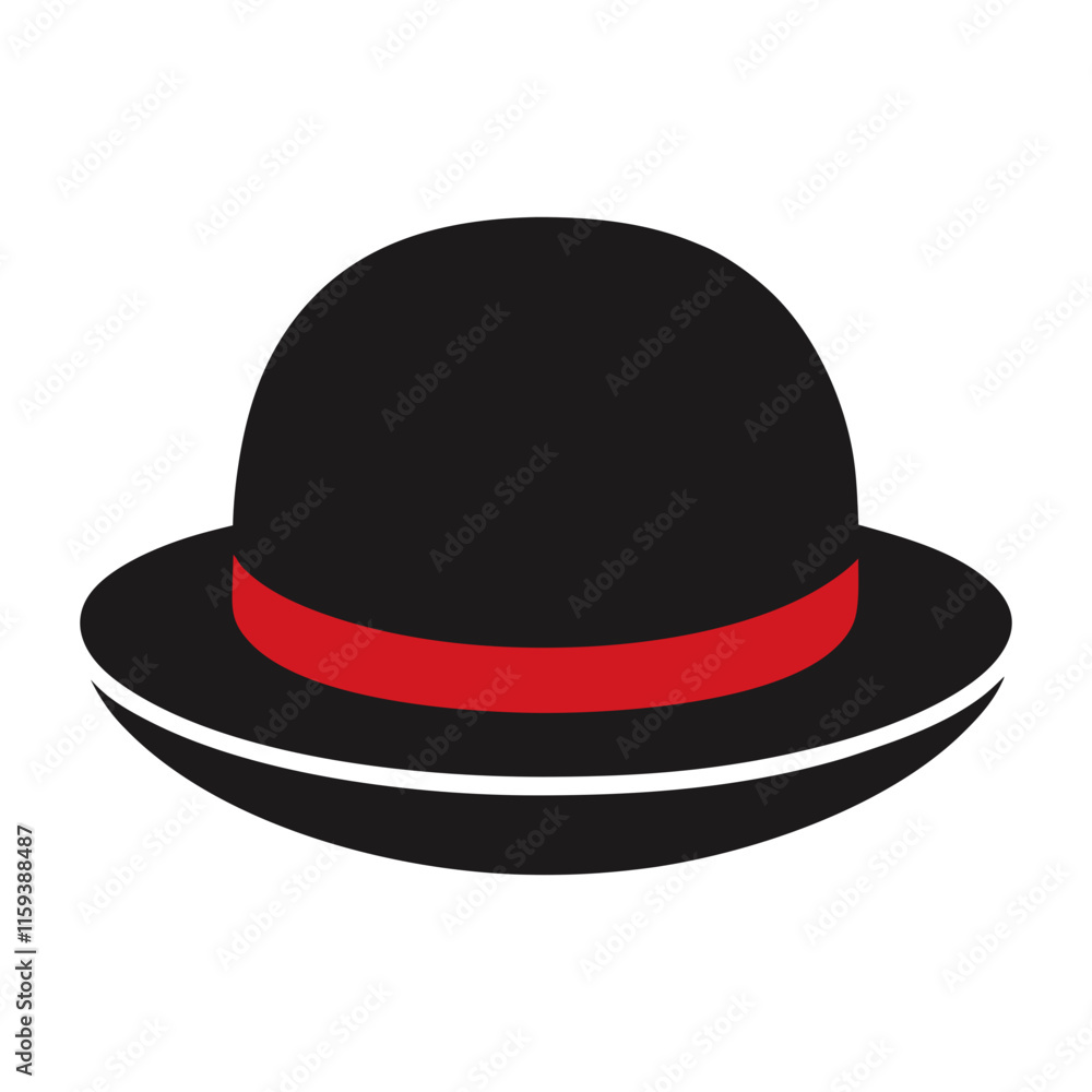 black bowler hat with red band, vector illustration of a black bowler hat featuring a red band, ideal for classic fashion, formal wear, and vintage accessory themes.
black bowler hat with red band, vector illustration of a black bowler hat featuring a red band, ideal for classic fashion, formal wear, and vintage accessory themes.