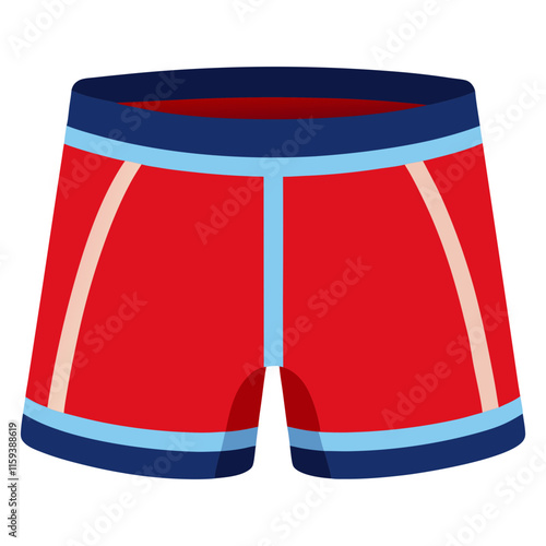 red boxer briefs with blue trim, vector illustration of red boxer briefs featuring a navy waistband and light blue trim, ideal for underwear and fashion themes.
