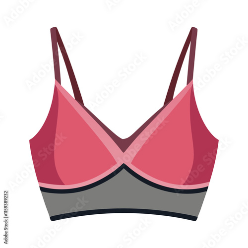 pink and gray bralette with straps, vector illustration of a pink and gray bralette featuring thin straps and a v-neck design, perfect for lingerie and fashion themes.
