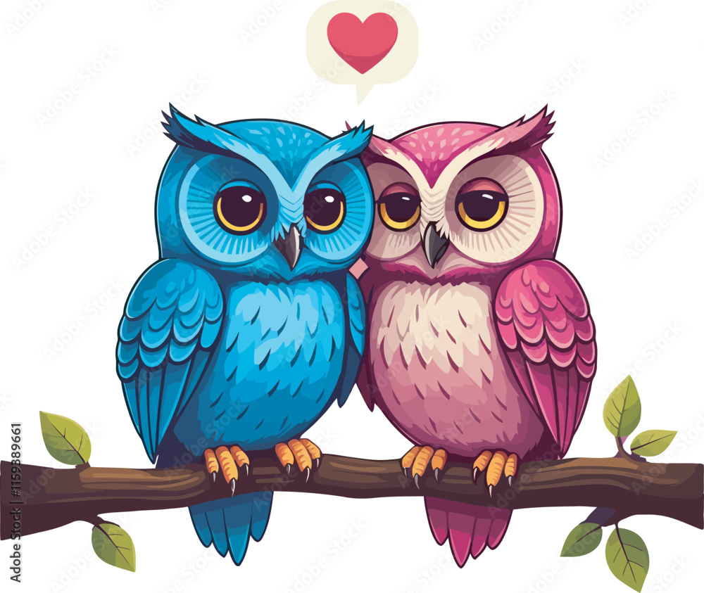 two owls with a heart on the chest two owls with a heart on the chest