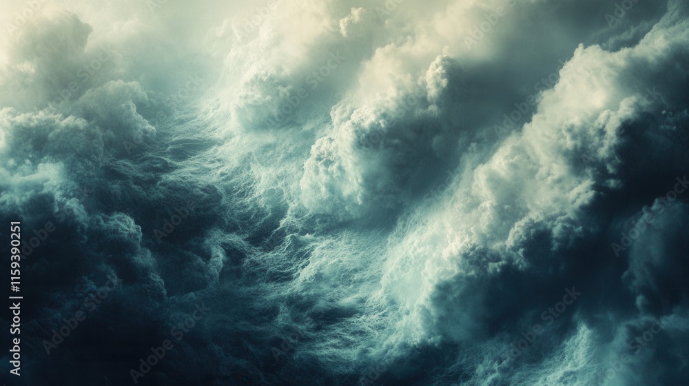 Dark storm clouds gather over a turbulent ocean, creating a dramatic interplay of light and shadow as twilight approaches, enhancing the atmosphere. Generative AI Dark storm clouds gather over a turbulent ocean, creating a dramatic interplay of light and shadow as twilight approaches, enhancing the atmosphere. Generative AI