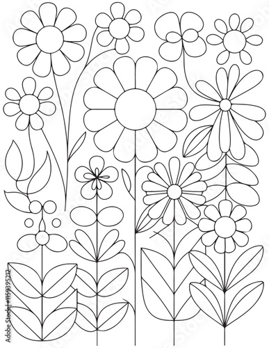Black and white flower pattern for adult coloring book. Doodle floral drawing. Art therapy coloring page. For adults and kids