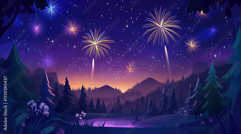 Fototapeta premium Dreamy landscapes under the fireworks