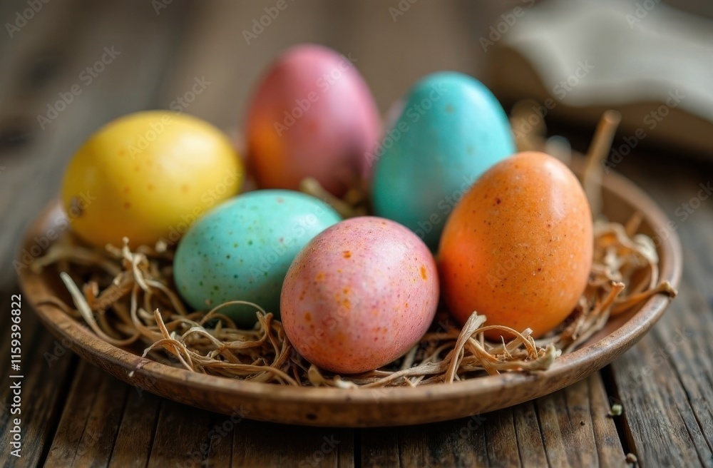 Speckled Easter Eggs in Rustic Bowl with Greenery Speckled Easter Eggs in Rustic Bowl with Greenery