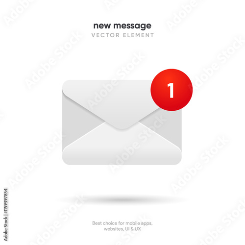 New message notification concept on realistic smartphone mockup. New email pop up. Incoming, open messaging. Chatting, mail, post, letter symbol, sign, emblem with new notification for UI UX website