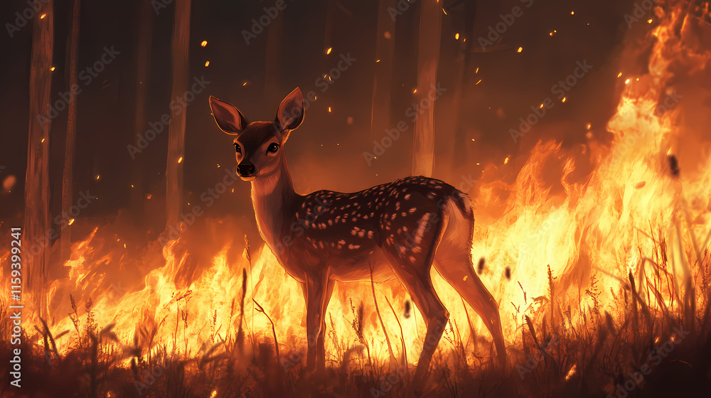 Epic deer animal fantasy with dramatic background. forest fire. ai generation. Bracken. Illustration Epic deer animal fantasy with dramatic background. forest fire. ai generation. Bracken. Illustration