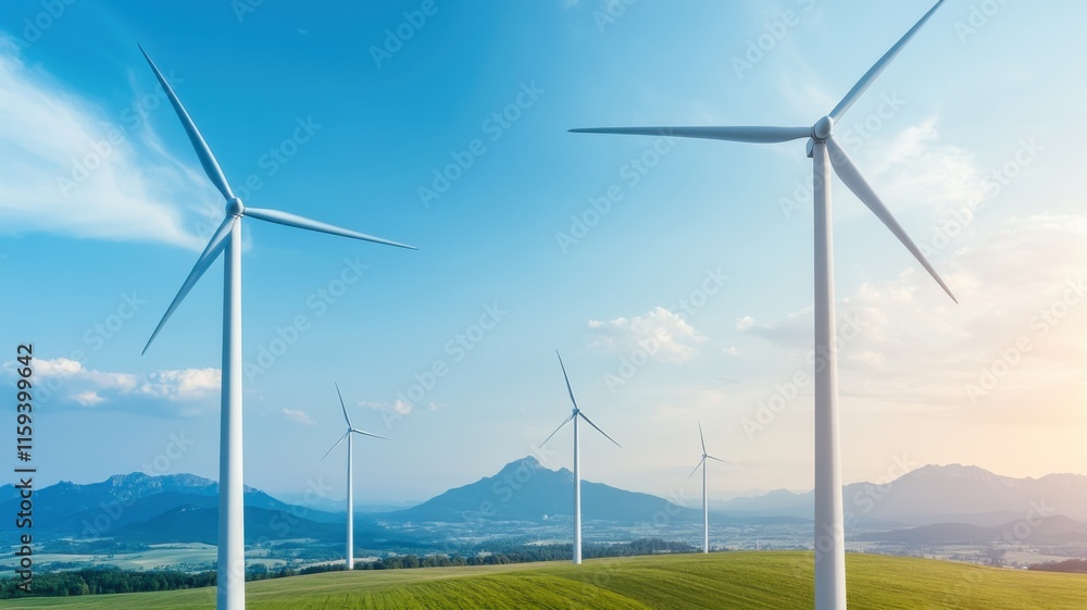 Fototapeta premium Renewable energy transition wind turbines in landscape clean energy development nature's beauty sustainable future