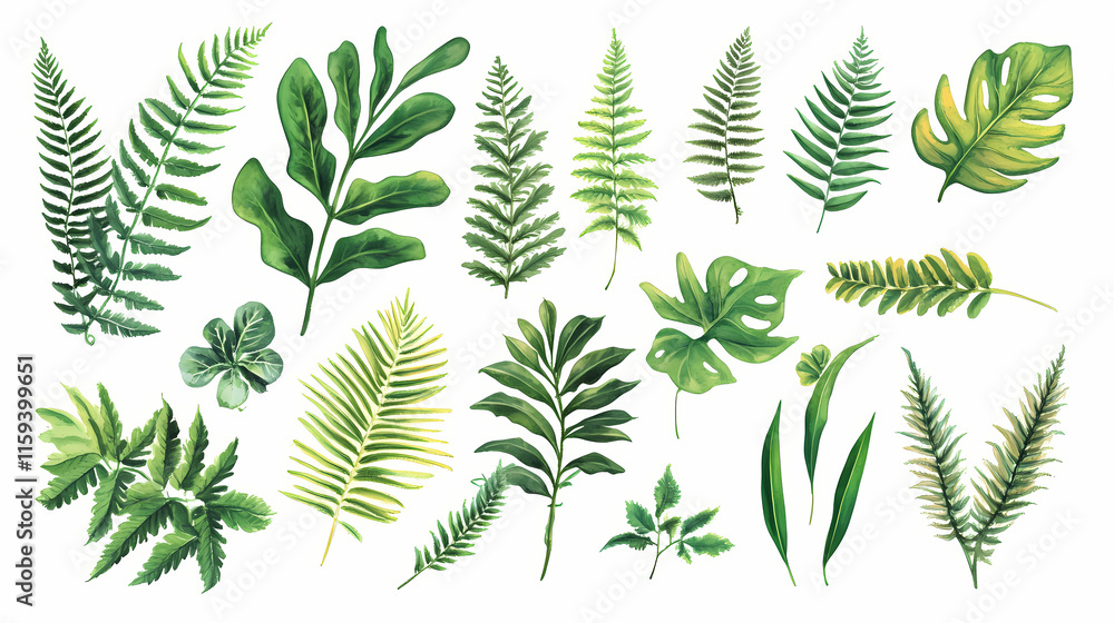 Fern leaves isolated on white background. Bracken. Illustration Fern leaves isolated on white background. Bracken. Illustration
